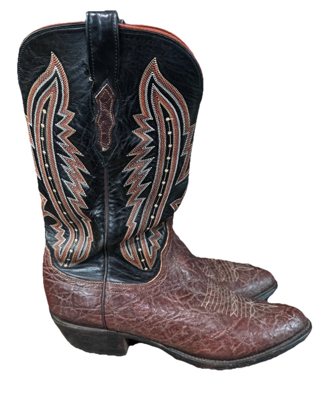 Lucchese 2000 T3400j Cowboy Boots Mens 11.5 B Brown Black Elephant Print Rodeo